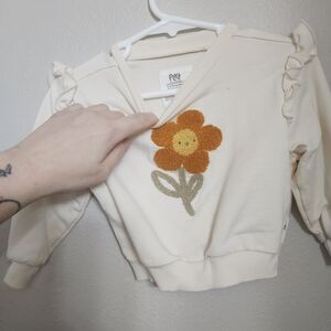 Little Sleepies Cream Sweater with Orange Flower 6-12mo
